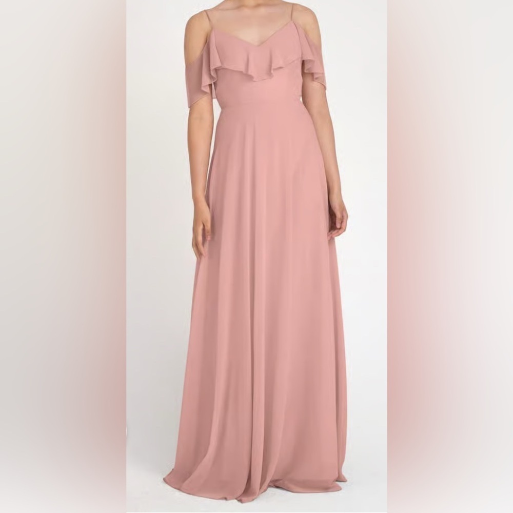 Jenny Yoo Pink Ruffled Tiered Gown